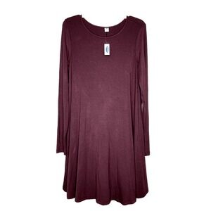 OLD NAVY Dress Women Size Medium Long Sleeve Trapeze Swing Maroon Scoop Neck